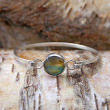 Load image into Gallery viewer, Labradorite Silver Tension Bangle with 12mm round stone