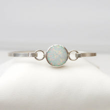 Load image into Gallery viewer, Opalite Silver Tension Bangle with 12mm round stone