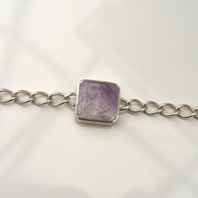 Load image into Gallery viewer, Opalite & Amethyst Double-Sided Square shaped Silver Chain Bracelet