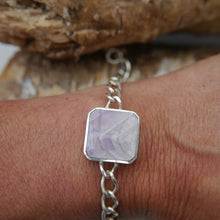 Load image into Gallery viewer, Opalite & Amethyst Double-Sided Square shaped Silver Chain Bracelet