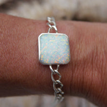 Load image into Gallery viewer, Opalite & Amethyst Double-Sided Square shaped Silver Chain Bracelet
