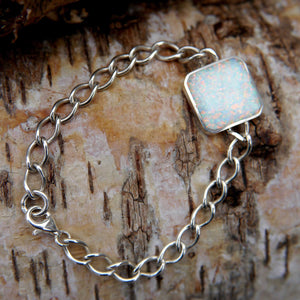 Opalite and Amethyst Reversible Silver Chain Bracelet
