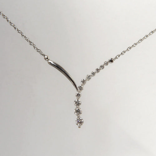 18ct White Gold Diamond Wishbone Pendant Necklace, .50ct diamonds