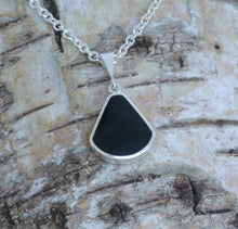 Load image into Gallery viewer, Jet & Mother of Pearl Double Sided Pendant Fan Shape