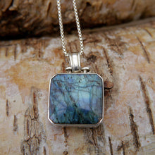 Load image into Gallery viewer, Labradorite and Whitby Jet Reversible Sterling Silver Pendant