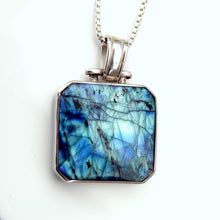 Load image into Gallery viewer, Labradorite and Whitby Jet Reversible Sterling Silver Pendant