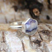 Load image into Gallery viewer, Blue John Silver Ring Hexagon Design