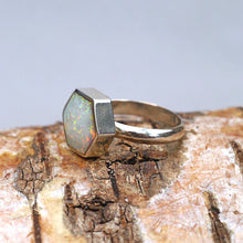 Load image into Gallery viewer, Opalite Silver Ring Hexagon Design