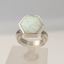 Load image into Gallery viewer, Opalite Silver Ring Hexagon Design