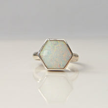 Load image into Gallery viewer, Opalite Silver Ring Hexagon Design