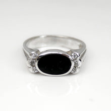 Load image into Gallery viewer, Whitby Jet Ring with Cubic Zirconia