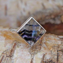 Load image into Gallery viewer, Blue John Silver Ring Square Design