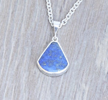 Load image into Gallery viewer, Lapis Lazuli & Jet Double Sided Pendant Fan Shape