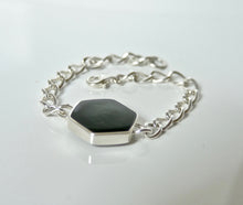 Load image into Gallery viewer, Blue John & Jet Reversible Silver Link Chain Bracelet