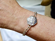 Load image into Gallery viewer, Blue John & Jet Reversible Silver Link Chain Bracelet