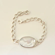 Load image into Gallery viewer, Mother of Pearl and Blue John Reversible Chain Bracelet Oval Design
