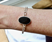Load image into Gallery viewer, Blue John & Jet Reversible Silver Chain Bracelet Oval Design