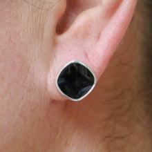 Load image into Gallery viewer, handmade whitby jet silver earrings