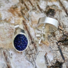 Load image into Gallery viewer, blue goldstone silver earrings by my handmade jewellery