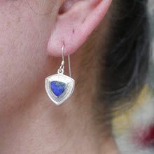 Load image into Gallery viewer, handmade silver drop earring with lapis