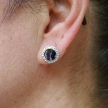 Load image into Gallery viewer, handmade blue john silver stud earring