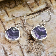 Load image into Gallery viewer, handmade blue john earrings silver shell design