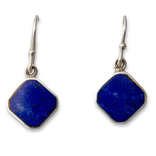 Load image into Gallery viewer, handmade lapis silver drop earring diamond square design