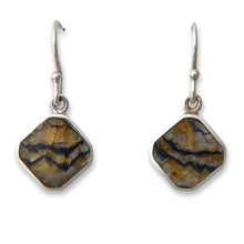 Load image into Gallery viewer, handmade blue john silver drop earring diamond square design