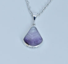 Load image into Gallery viewer, Amethyst & Jet Double-Sided Fan Shapes Silver Pendant