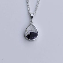 Load image into Gallery viewer, blue john pendant with whitby jet on the reverse - handmade in the UK