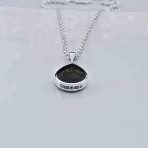 whitby jet silver pendant with blue john on the reverse - handmade in the UK
