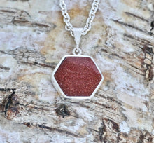 Load image into Gallery viewer, Goldstone & Whitby Jet Pendant Hexagon Design
