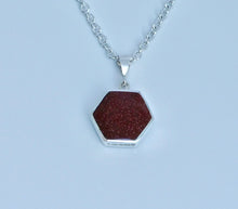 Load image into Gallery viewer, Goldstone & Whitby Jet Pendant Hexagon Design