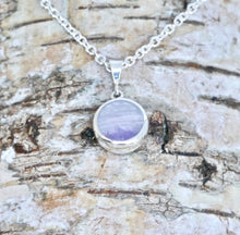Load image into Gallery viewer, Amethyst & Whitby Jet Double-Sided Round Silver Pendant