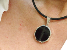 Load image into Gallery viewer, Amethyst Lace & Whitby Jet Double-Sided Octagonal/Circular Silver Pendant