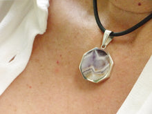 Load image into Gallery viewer, Amethyst Lace & Whitby Jet Double-Sided Octagonal/Circular Silver Pendant