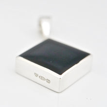 Load image into Gallery viewer, Whitby Jet Silver Pendant Diamond Square Design