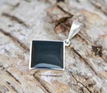Load image into Gallery viewer, Whitby Jet Silver Pendant Diamond Square Design