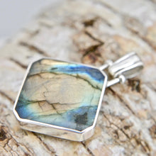Load image into Gallery viewer, labradorite silver double sided pendant with blue john