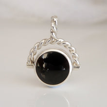 Load image into Gallery viewer, Jet Pendant with Blue John on the reverse in swivel design
