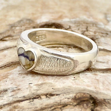 Load image into Gallery viewer, silver ring with blue john heart