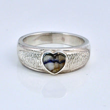 Load image into Gallery viewer, handmade silver ring with blue john heart