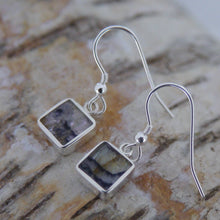Load image into Gallery viewer, Blue John 7mm Square Silver Drop Earrings