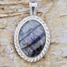 Load image into Gallery viewer, Blue John Pendant Rope Weave with Lapis Lazuli on the reverse side