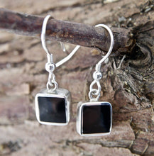 Load image into Gallery viewer, Whitby Jet Square Drop Earrings