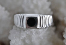 Load image into Gallery viewer, Whitby Jet Patterned Silver Ring