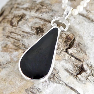 Whitby Jet Pendant with Blue John on the reverse.
