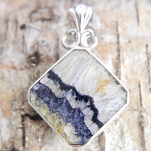 Load image into Gallery viewer, Blue John Pendant with Whitby Jet on the reverse side