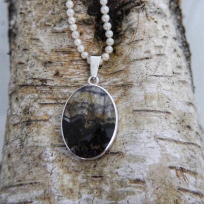 Blue John Pendant Oval Design in Silver My Handmade Jewellery UK