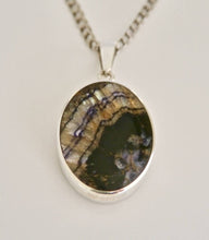 Load image into Gallery viewer, Blue John & Whitby Jet Double Sided Pendant